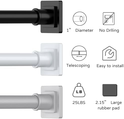 Adjustable Black Shower Curtain Rod No Drill 31-79 Inches
