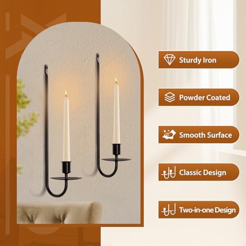 XAROO Candle Sconces Set of 2 Black Wall Mount