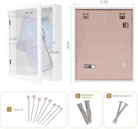 Muzilife 11x14 Shadow Box Frame - White Deep Wood Glass Display Case