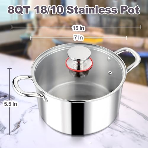 LIANYU 8QT Stainless Steel Stock Pot with Lid