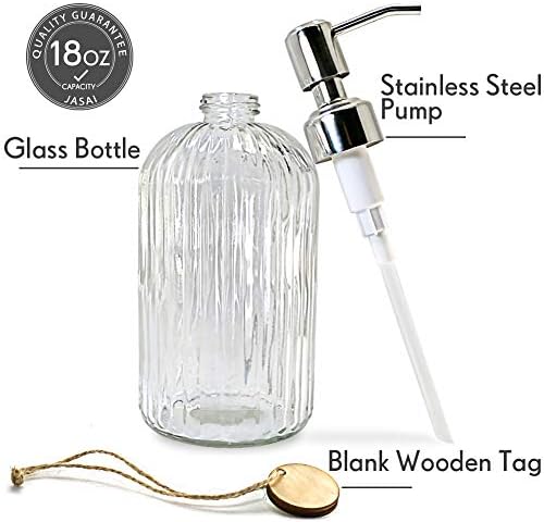 JASAI 18 Oz Clear Glass Soap Dispenser with Stainless Steel Pump