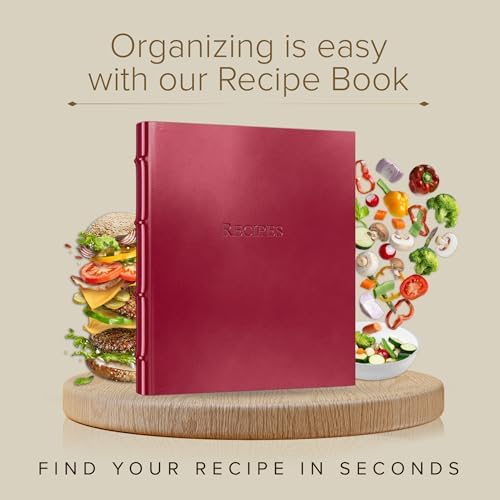 Gallery Leather Recipe Holder Book - 3 Ring Binder with Plastic Sleeves