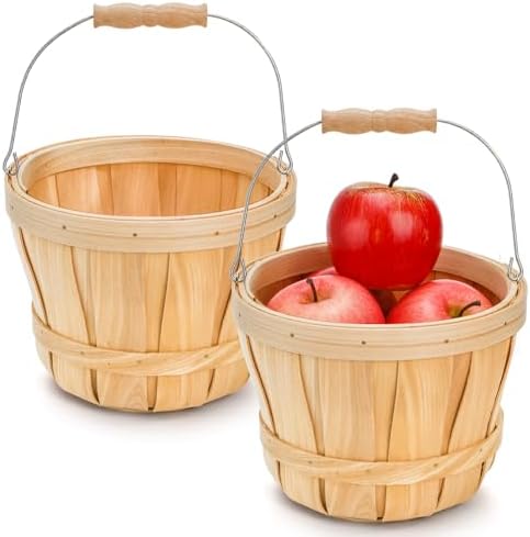Okllen 2 Pack Round Wooden Baskets with Handle