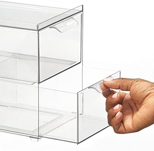 mDesign Stackable Storage Containers with 2 Drawers - 4 Pack Clear