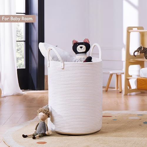 60L Pure White Woven Laundry Basket for Living Room Baby Nursery