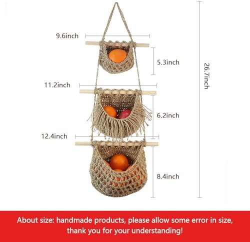 Handmade Jute Hanging Fruit Basket 3 Tier