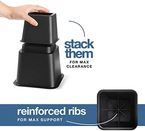 Home It Adjustable Bed Risers 4 Pack Black 3 5 8 Inch