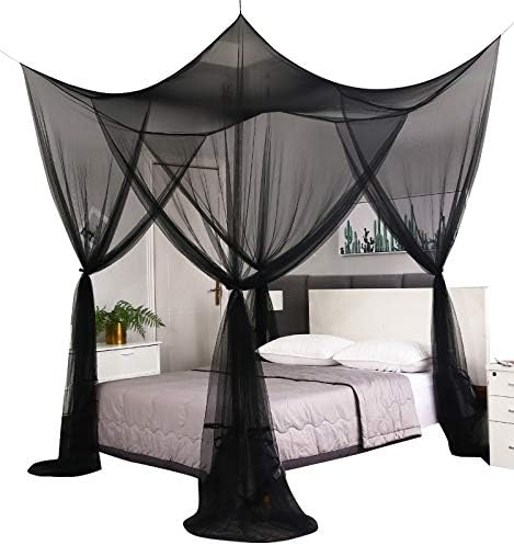 Mengersi Black Bed Canopy Curtains for Full Queen King Size Bed and Outdoor Use