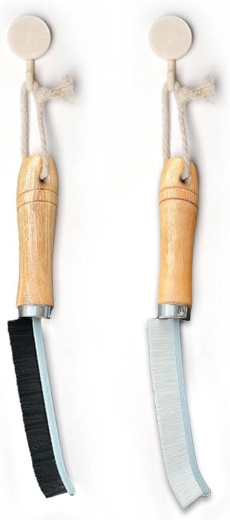 Crevice Cleaning Brush with Hard Bristles and Wooden Handle