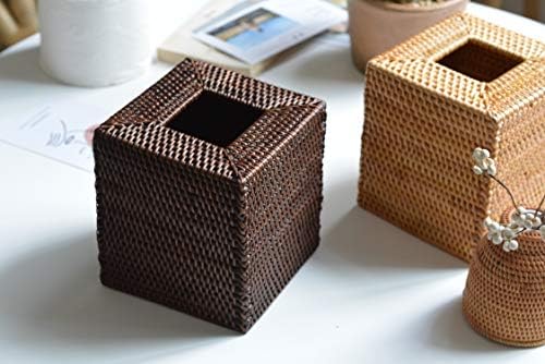YANGQIHOME Rattan Tissue Box Cover Square Natural