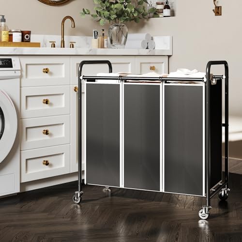 ROMOON 3 Compartment Laundry Sorter with Wheels and Removable Liners