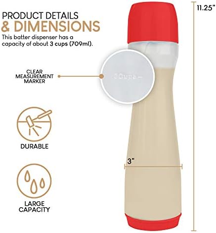 EXULTIMATE Pancake Batter Dispenser Pen 3 Cup Capacity Red