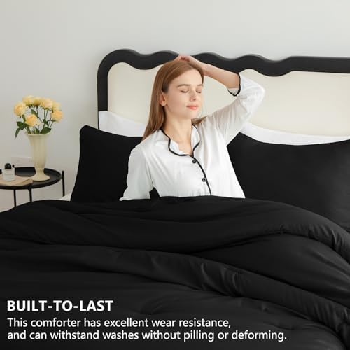 CozyLux Queen Comforter Set Black 3 Piece