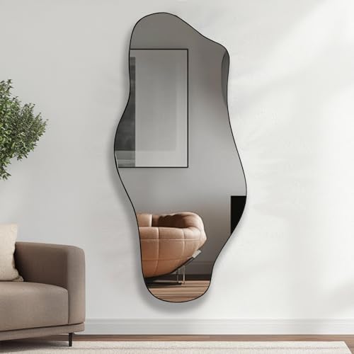 Gluck Plants Irregular Wall Mirror 21x472 Inch Black Modern Asymmetrical Mirror