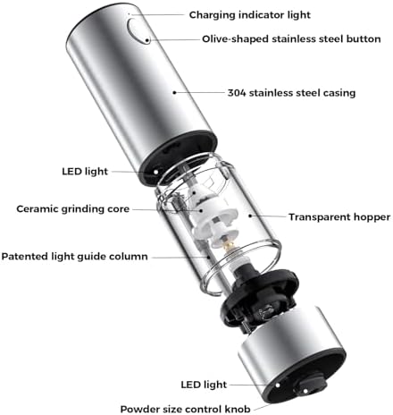 Larger Electric Salt and Pepper Grinder Set with Rechargeable Battery and Adjustable Coarseness