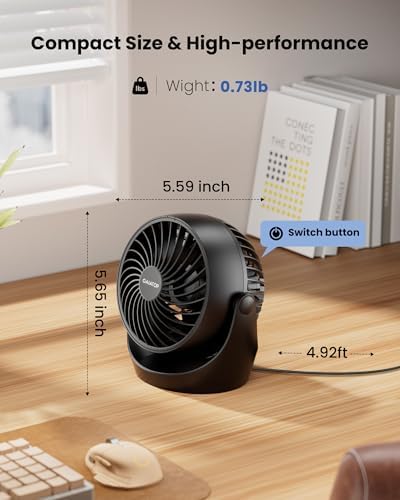 Gaiatop 5-Inch Portable Desk Fan - 3 Speed Black
