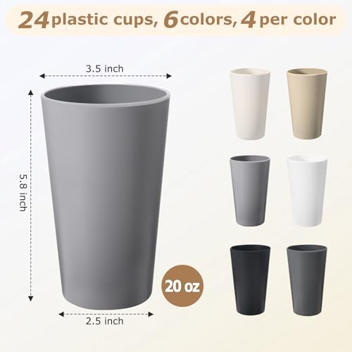 24 Pcs 20 Oz BPA-Free Plastic Cups Set