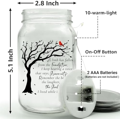 Memorial Mason Jar Light with Red Cardinal