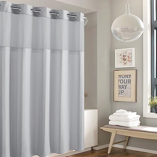 Hookless Its A Snap Waffle Stripe Shower Curtain 71 x 74 Light Grey