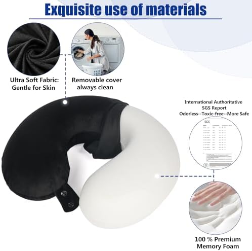 SAIREIDER Memory Foam Travel Pillow with Adjustable Cover