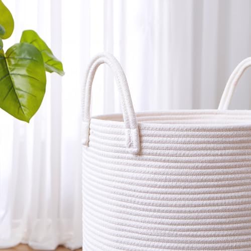60L Pure White Woven Laundry Basket for Living Room Baby Nursery
