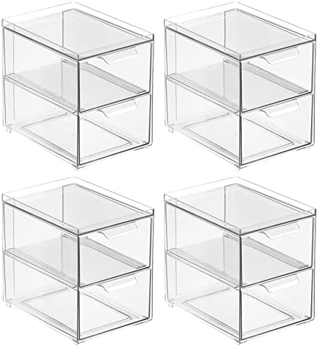 mDesign Stackable Storage Containers with 2 Drawers - 4 Pack Clear