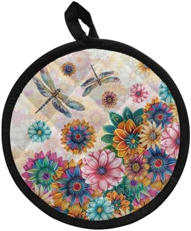 NETILGEN Boho Floral Dragonfly Pot Holders
