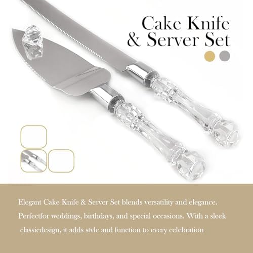 Adorox Cake Knife and Server Set with Acrylic Faux Crystal Handles