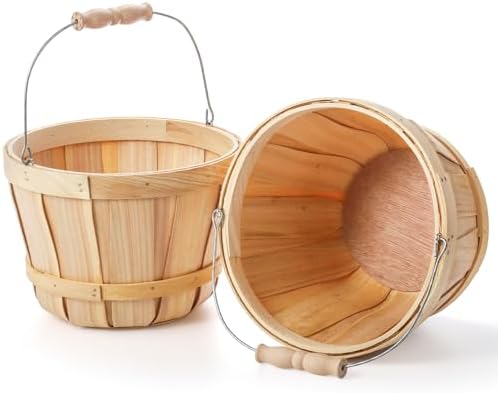 Okllen 2 Pack Round Wooden Baskets with Handle