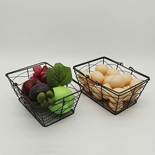 CVHOMEDECO Metal Wire Fruit Baskets Set of 2 Black Rustic Oval