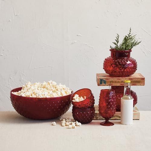 Creative Co Op Glass Hobnail Votive Bowl Red