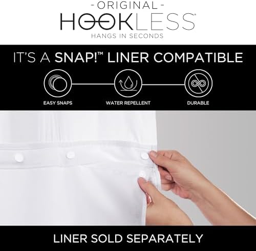 Hookless Its A Snap Waffle Stripe Shower Curtain 71 x 74 Light Grey
