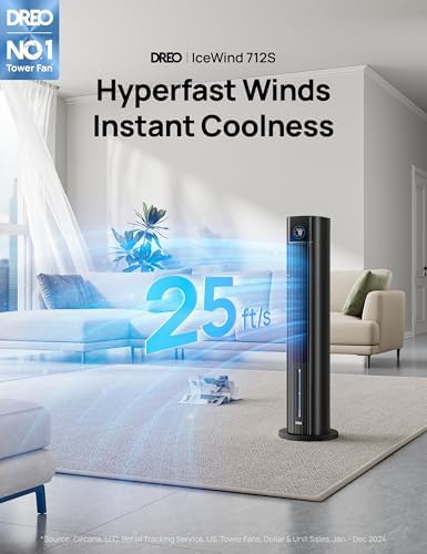 Dreo Tower Fan for Bedroom 43 2025 Upgrade Black