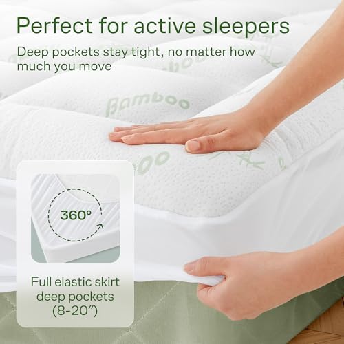 Ultra Soft Bamboo Mattress Topper for Back Pain Relief and Cool Sleep