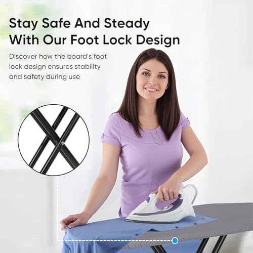 Deluxe Ironing Board with Heat Resistant Cover and Thick Felt Pad