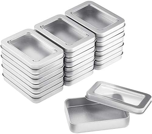 24 Piece Clear Top Tin Box Set with Lids Silver Storage Containers
