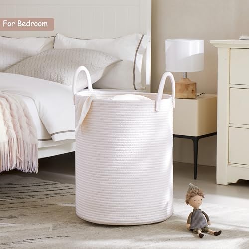 60L Pure White Woven Laundry Basket for Living Room Baby Nursery