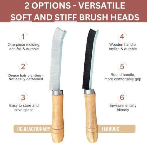 Crevice Cleaning Brush with Hard Bristles and Wooden Handle