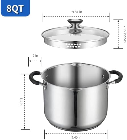 8 Quart Stainless Steel Stock Pot with Strainer Glass Lid
