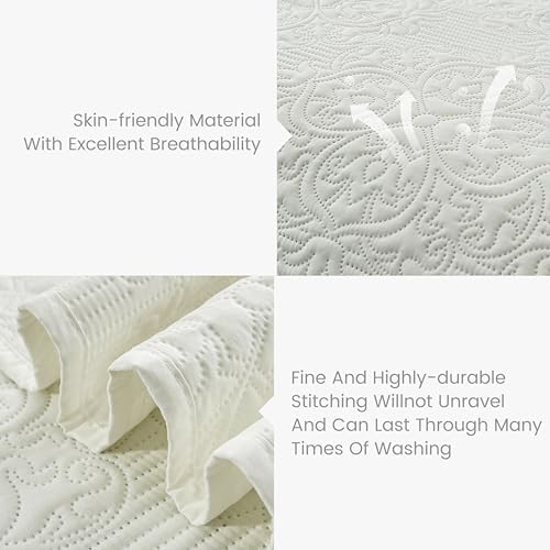 Sophia William Bed Quilt Bedspread - Reversible Ivory Twin Size