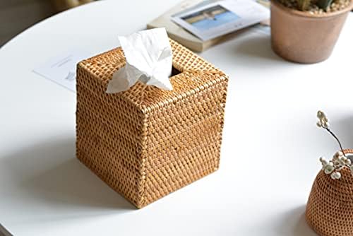 YANGQIHOME Rattan Tissue Box Cover Square Natural