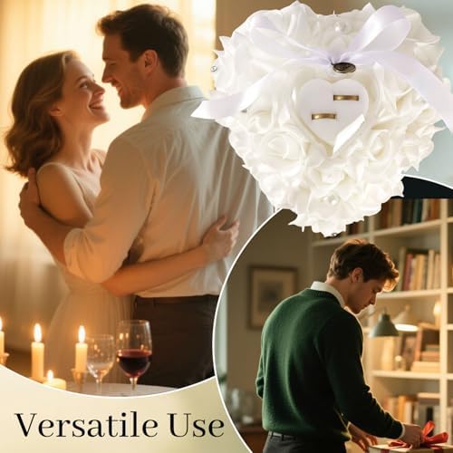 HONEYGIFTS Wedding Ring Pillow Heart Shape Rose Lace Cushion