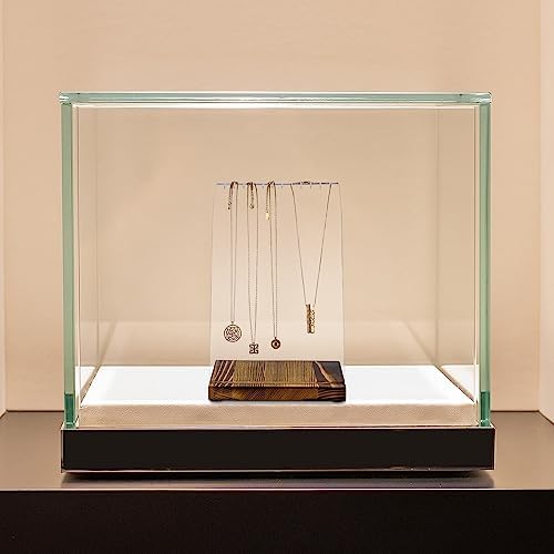 MyGift Modern Multi Necklace Holder with Clear Panel and Burnt Wood Base