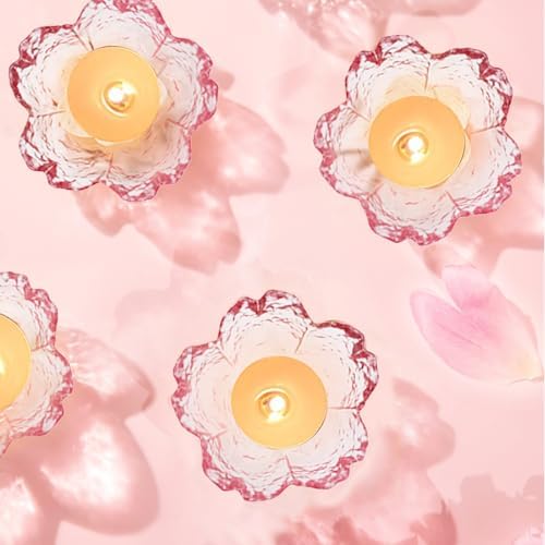 Elegant Cherry Blossom Glass Candle Holder Set of 6