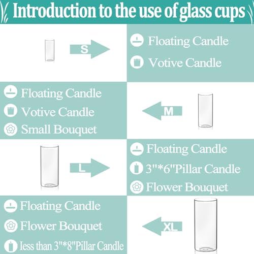 Set of 16 Glass Cylinder Vases with 24 Floating Candles for Centerpieces