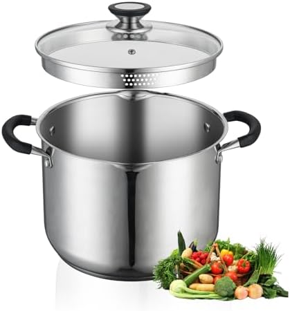 8 Quart Stainless Steel Stock Pot with Strainer Glass Lid