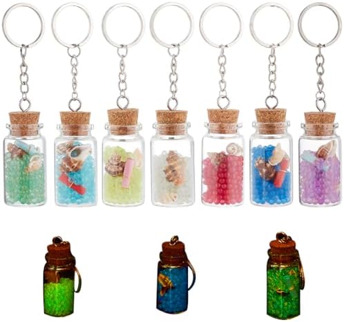 PH PandaHall 7pcs Glass Wishing Jar Keychains