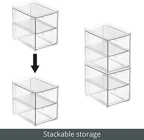 mDesign Stackable Storage Containers with 2 Drawers - 4 Pack Clear