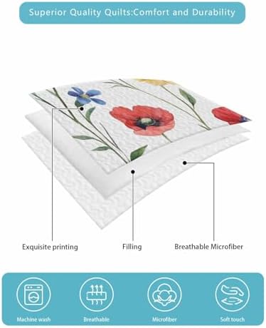 RisQiten King Size Quilt Set with Shams Pink Poppy Design