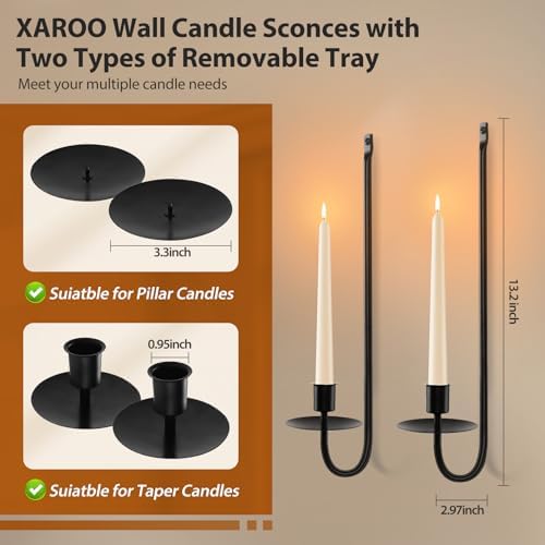 XAROO Candle Sconces Set of 2 Black Wall Mount